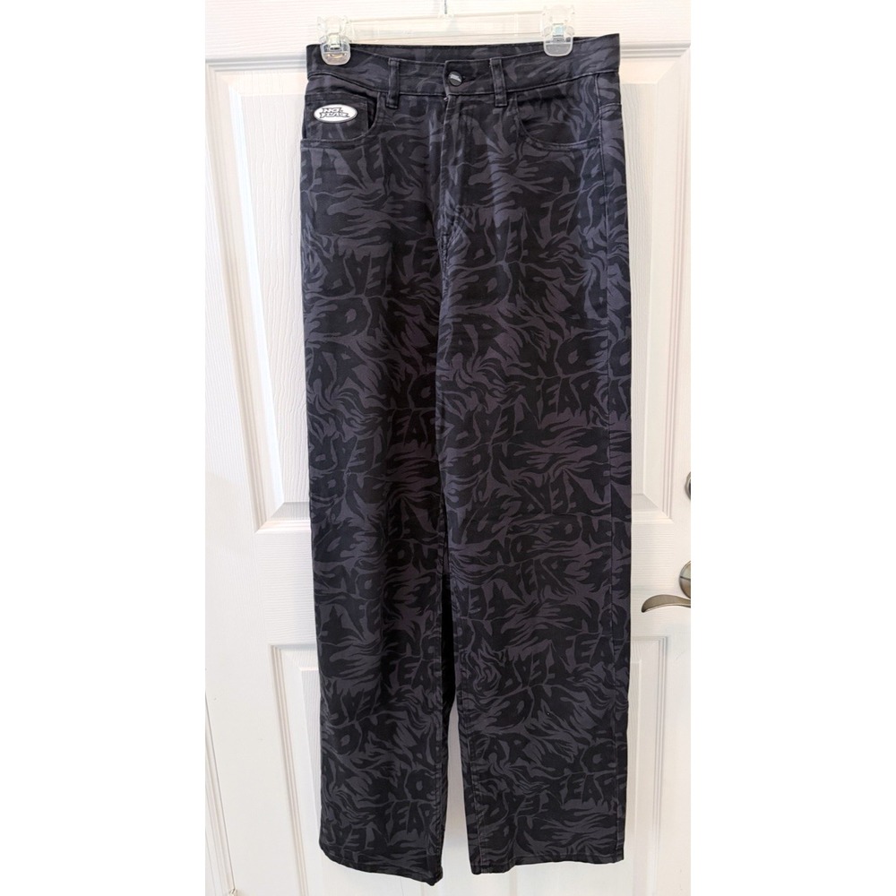 No Fear X H&M Women's Jeans sz 4 Gray Graphic Print Y2K Skate Wide Leg